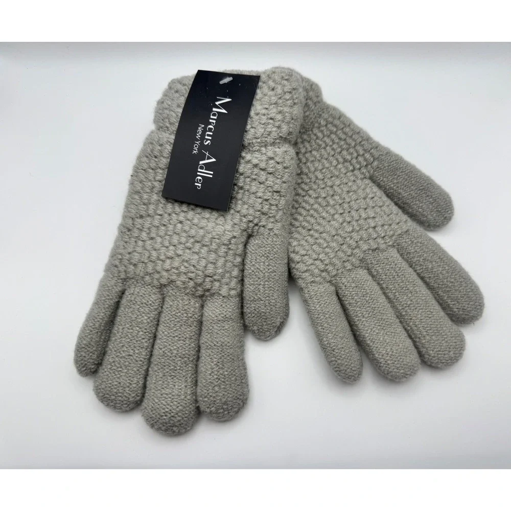NWT Marcus Adler New York Womens Knit Gloves Light Grey Textured‎ OSFM